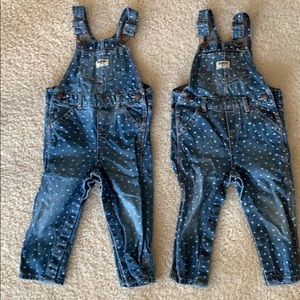Denim overalls with heart print